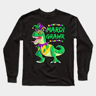 Mardi Grawr Dino Jester Mardi Gras T Rex Kids Boys Long Sleeve T-Shirt